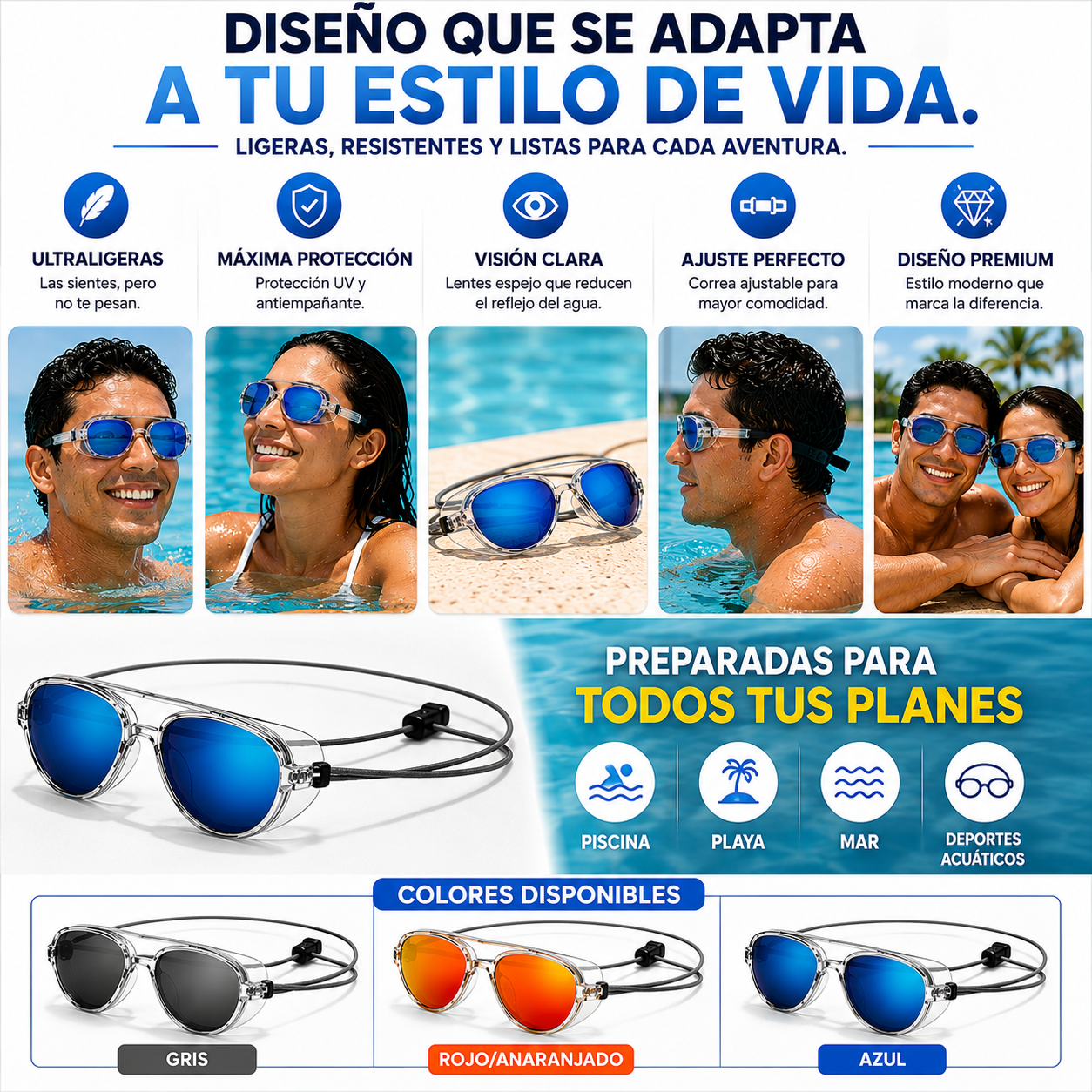 AquaVision™ – Gafas Acuáticas Premium UV